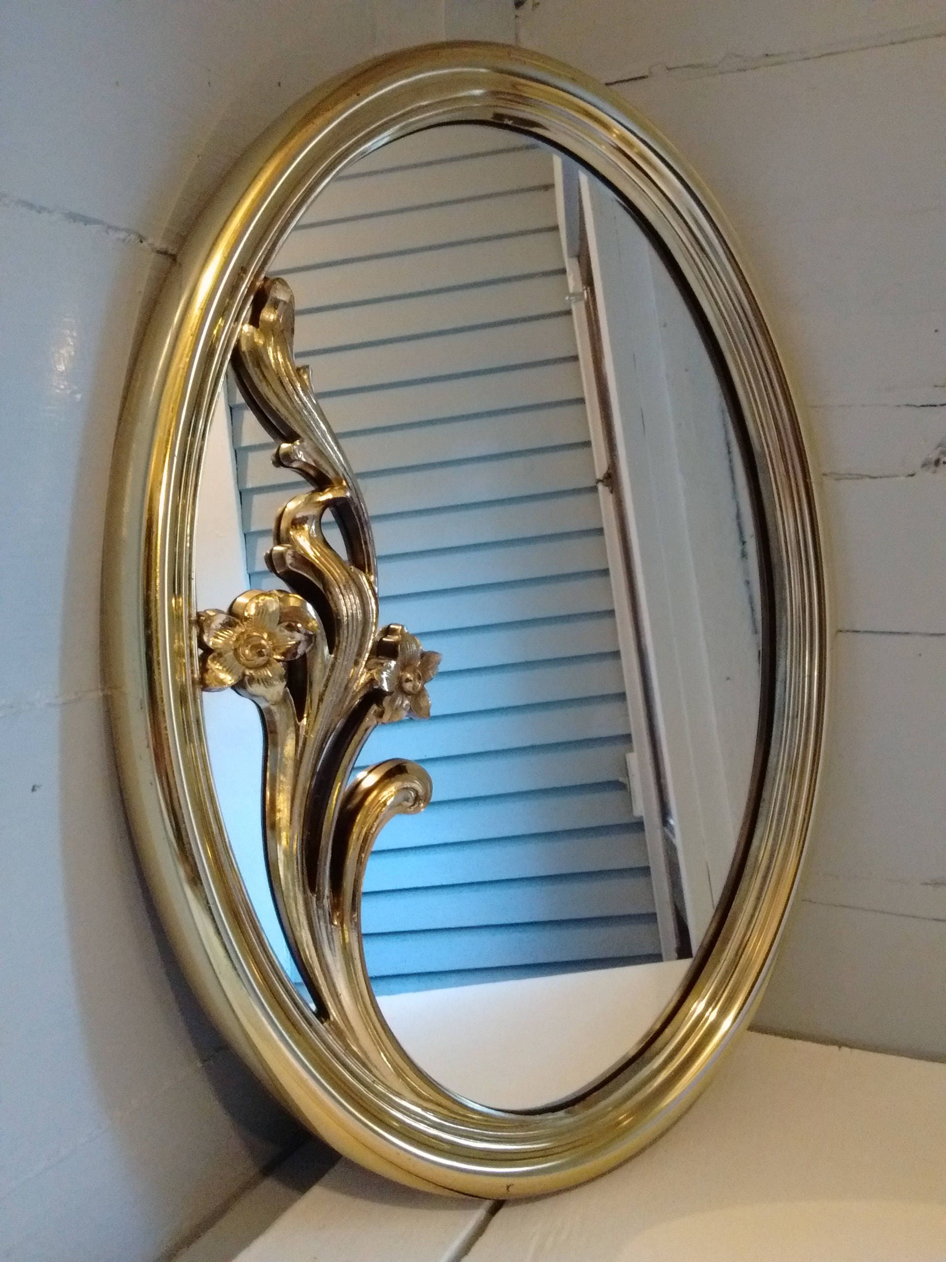Vintage, Mirror, Large, Oval, Wall Mirror, Floral Design, Gold