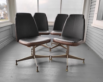 Vintage MidCentury Brody Dining/Kitchen Chairs Metal Base Swivel Seat Brown/Black Channelled Textured Vinyl Furniture RhymeswithDaughter