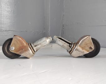 Vintage Swivel Furniture Casters, Heavy Duty Metal Wheels (Set of 2)