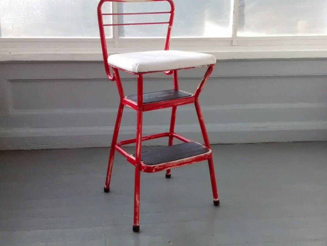 Vintage 50s Flip Up Step Stool Ladder Chair Retro Kitchen