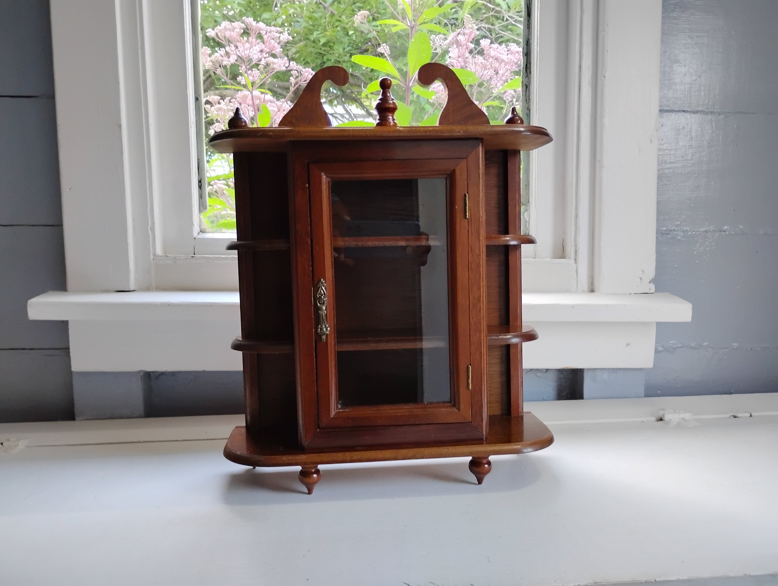 Curio Cabinet Display Cabinet Glass Door Wall Mount Table Top Shelves Small Wood Vintage Rhymeswithdaughter Etsy