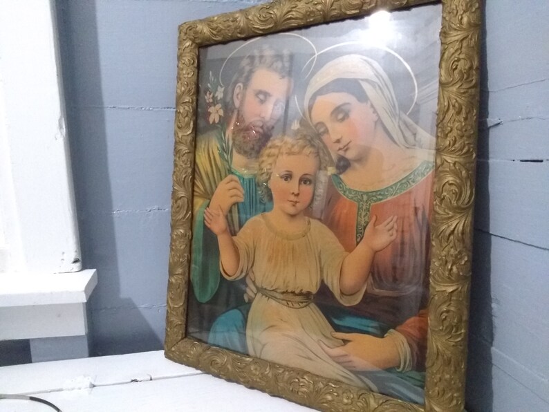 Antique Religious Wall Art the Holy Family Large Framed Etsy