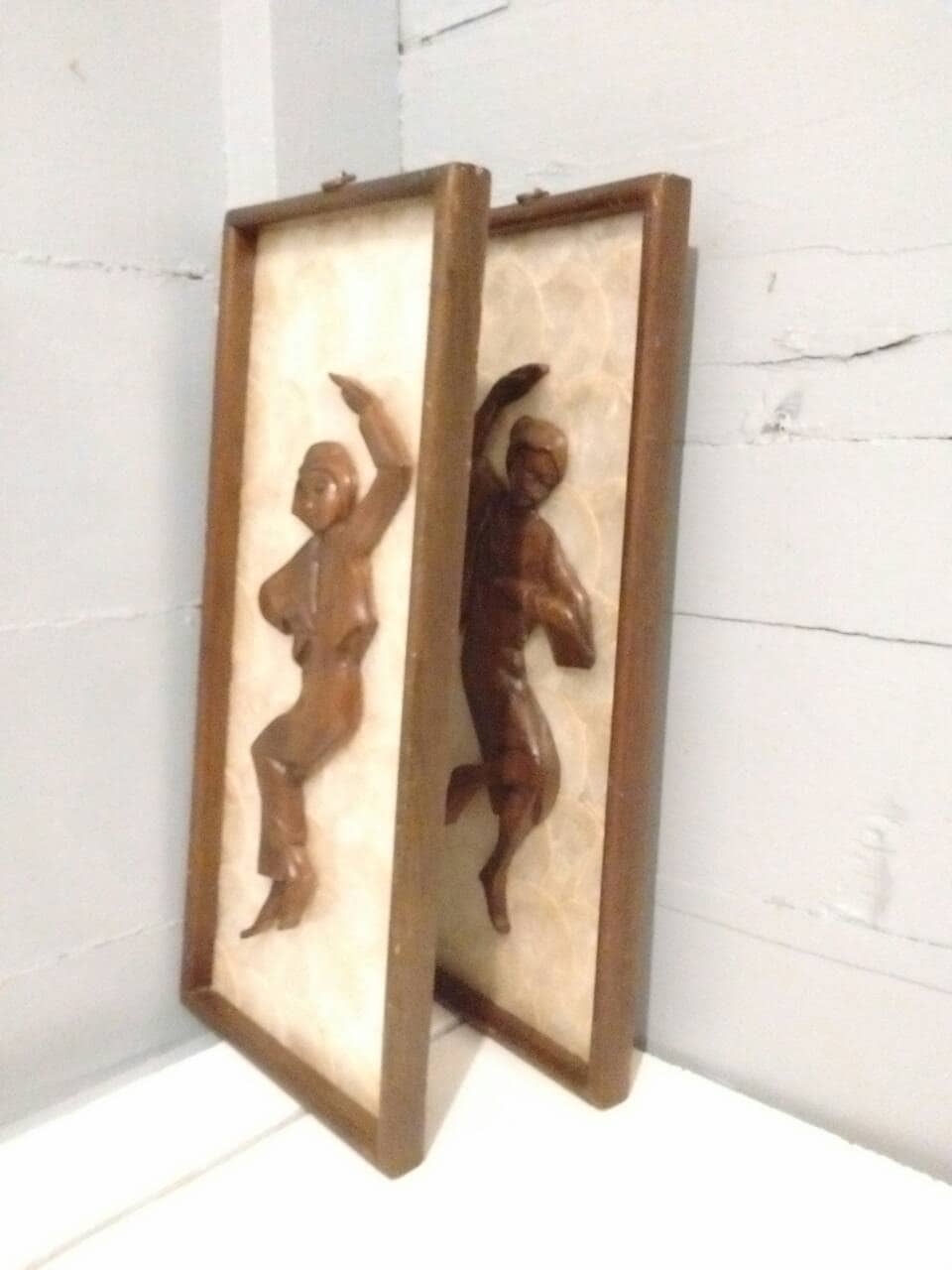 Dancing Ladies Carved Wood Wall Art Folk Art Wall Decor Framed