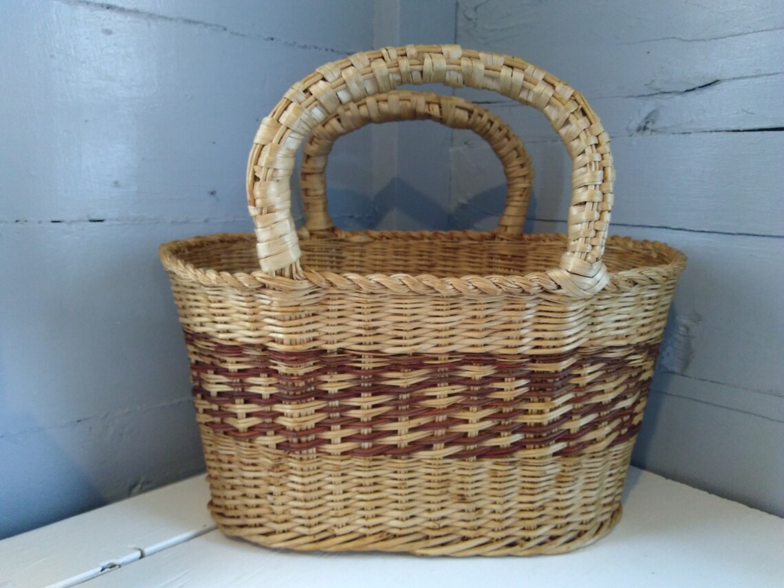 Large Wicker Market Basket Gathering Basket Purse Beach Picnic Etsy