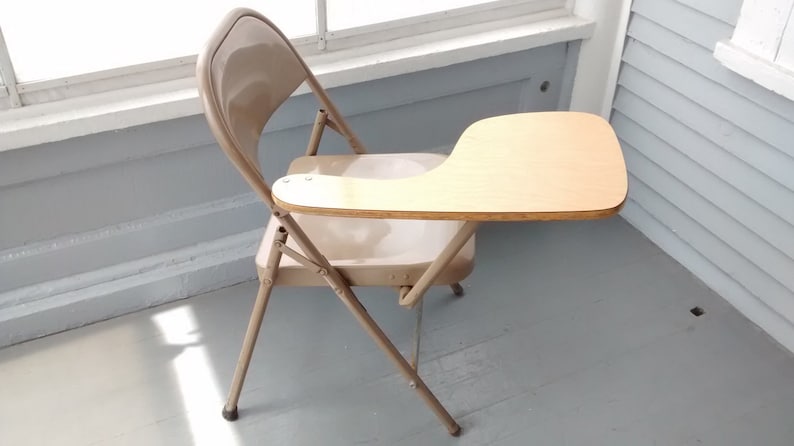 Vintage Krueger Folding Student Desk Chair, Mid Century Industrial Tablet Arm image 5