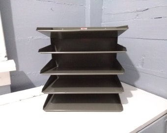 Vintage Desk Tray Paper Tray Paper File Desk Organizer 5-Tier Gray Metal MidCentury Industrial Office Decor Photo Prop RhymeswithDaughter