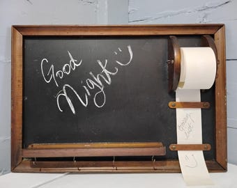 Vintage Black Chalkboard with Rolling Note Paper Chalk/Pen Tray and Hooks for Dog/Cat Leash, Keys, Etc Wood Frame RhymeswithDaughter
