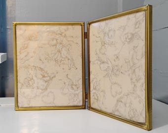 Vintage Double 8x10 Metal Picture Frames Hinged Brass Plated Mid Century Modern Table Top Wedding/Family Photo Frame RhymeswithDaughter