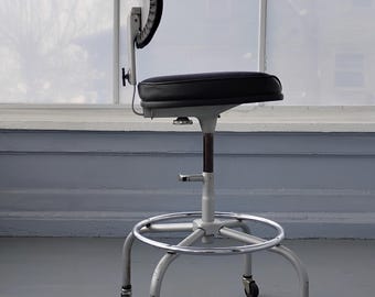Cramer Rolling Drafting Stool Chair Slip Cover Design Upholstery Swiveling Adjustable Height Vintage Office Furniture RhymeswithDaughter