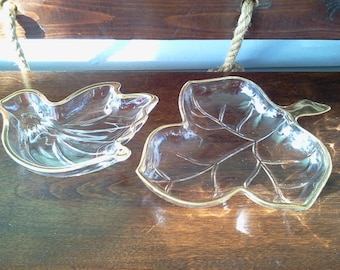 Vintage Bird Leaf Dish Clear Glass Gold Rim Candy Dishes Mint Bowls Serving Dishes Jewelry Dishes MidCentury Photo Prop  RhymeswithDaughter