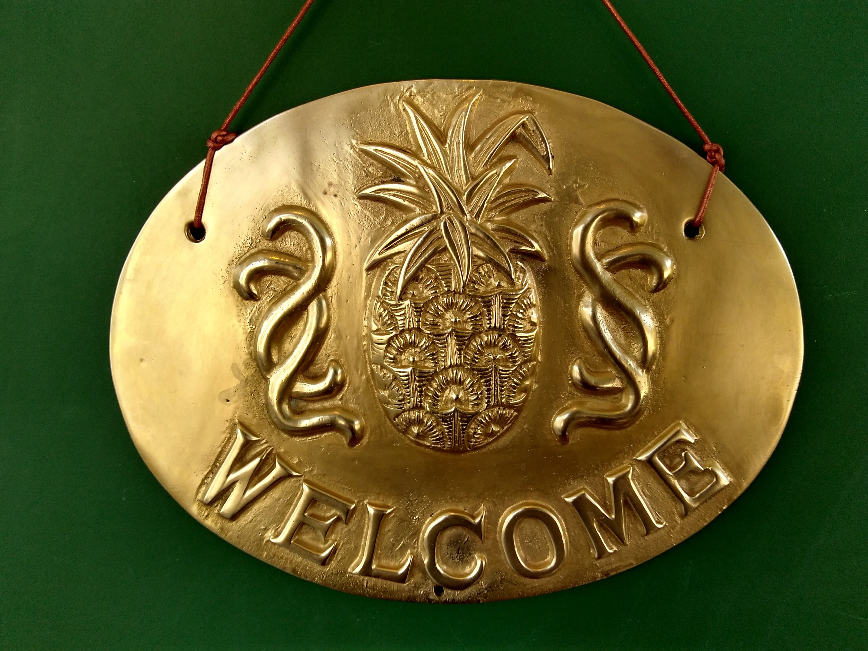 Vintage Sign Brass Pineapple Hanging 3D Door Sign Home and