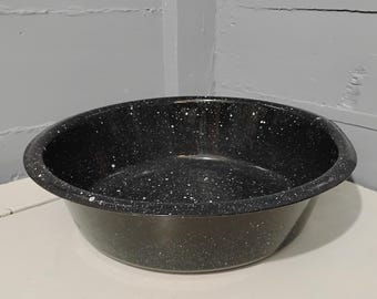 Large 16 1/2 Inch Vintage Enamelware Wash Basin Black with White Speckles Kitchen Farmhouse Country Rustic Decor  RhymeswithDaughter