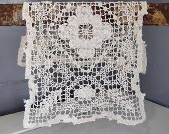 Vintage Lace Crochet Table Linen Rectangle Cotton Table Decor Country Farmhouse Photo Prop  RhymeswithDaughter
