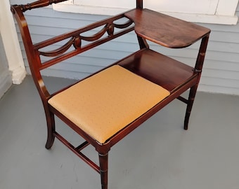 Gorgeous Antique Gossip Bench Telephone Table and Bench Rare Design, Wide Bench Decorative Backrest and Writing Storage Area Queen Ann Legs