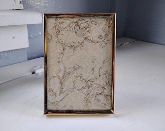 Small Vintage Metal Picture Frame Shiny Brass Color MidCentury Flat Front Edge Minimalist Design Table Top Easel Back RhymeswithDaughter