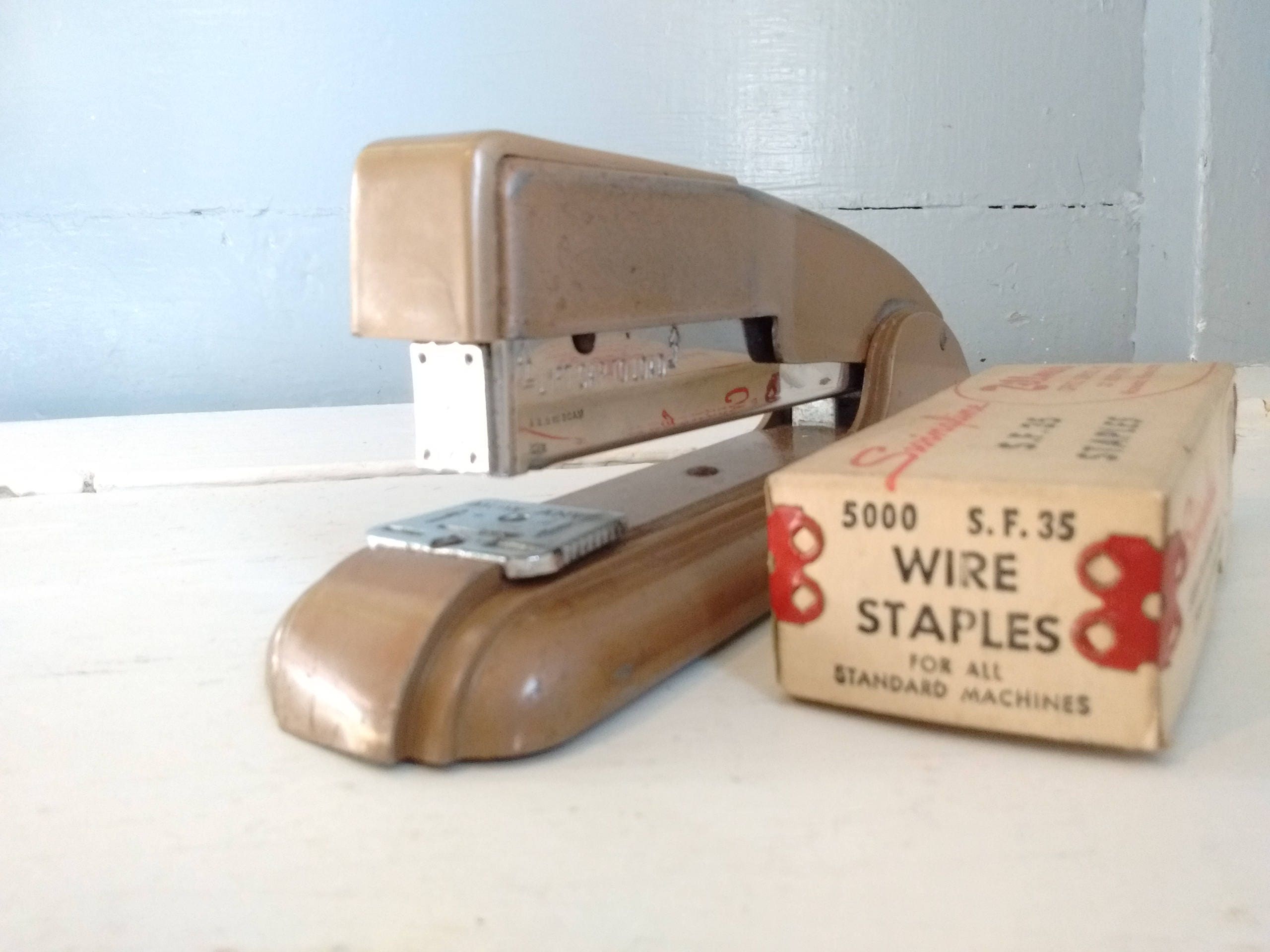 Vintage Swingline Stapler MidCentury Tan Metal Office Stapler Office