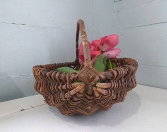 Vintage Twig Basket Boho Home Decor Natural Rustic Country Farmhouse Storage Bathroom Kitchen Craft room Photo Prop RhymeswithDaughter