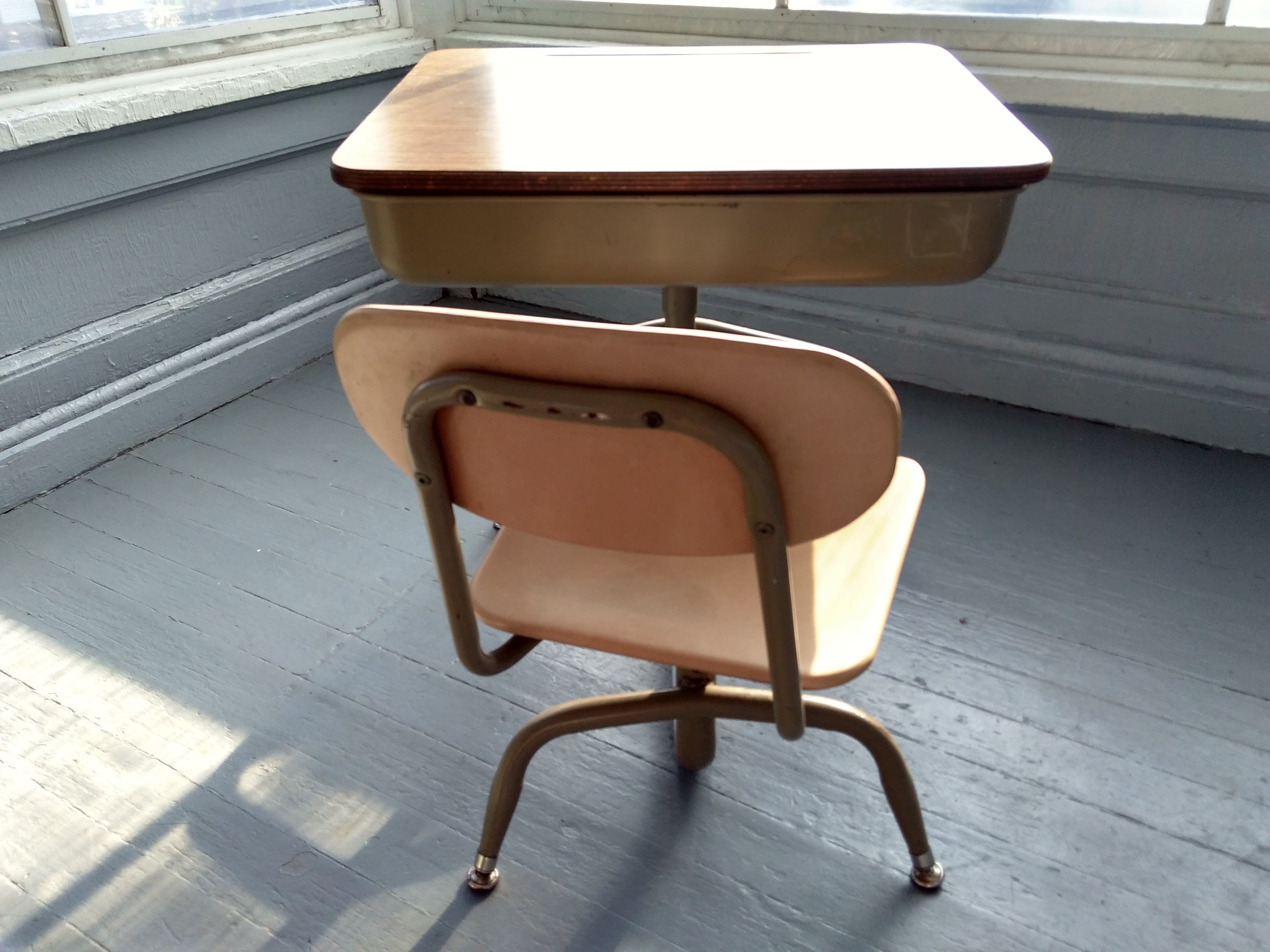 Vintage School Desk and Chair Kids Desk Mid Century Modern Furniture Atomic Era Metal Formica