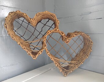 Vintage Two Heart Shaped Twig Basket Home Decor Rustic Country Farmhouse Storage Photo Prop RhymeswithDaughter