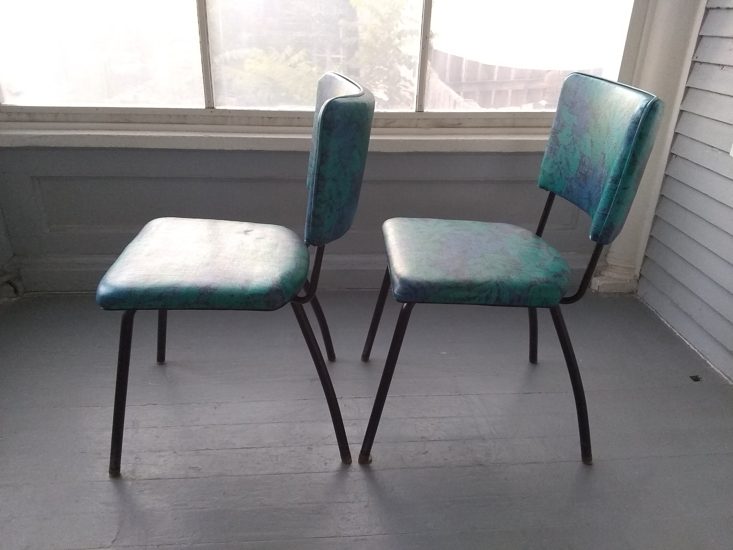 Vintage 50s Kitchen Chairs Dining Chairs Dinette Chairs Metal Vinyl Blue MidCentury Atomic Era 