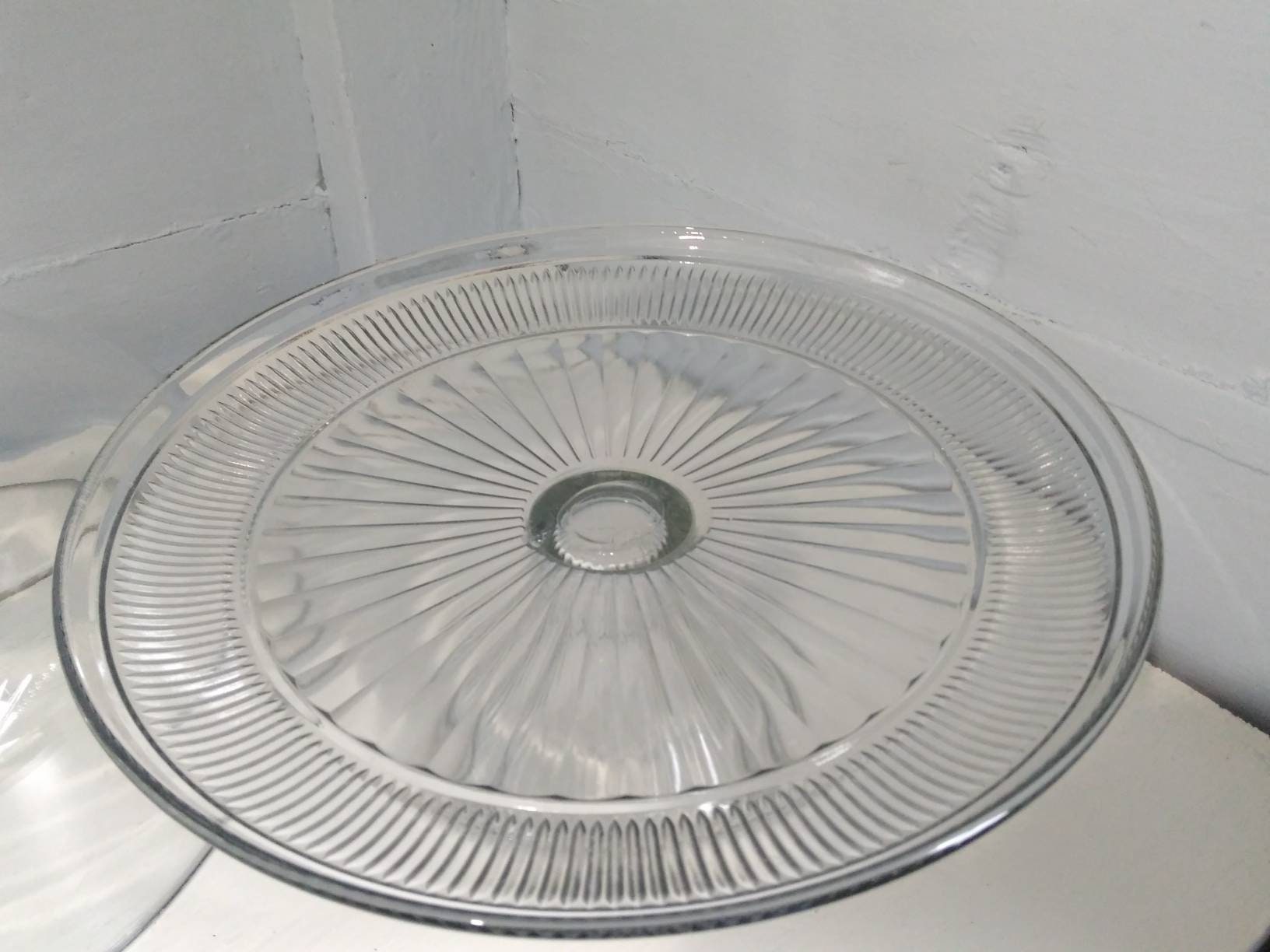 Heavy Glass Cake Stand with Dome Lid Dual Punch Bowl Set Upside Down Anchor Hocking Canton Photo