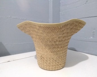 Retro 70s Plant Holder Potted Plant Cover Fun Floppy Summer Straw Hat Shape Home Decor RhymeswithDaughter