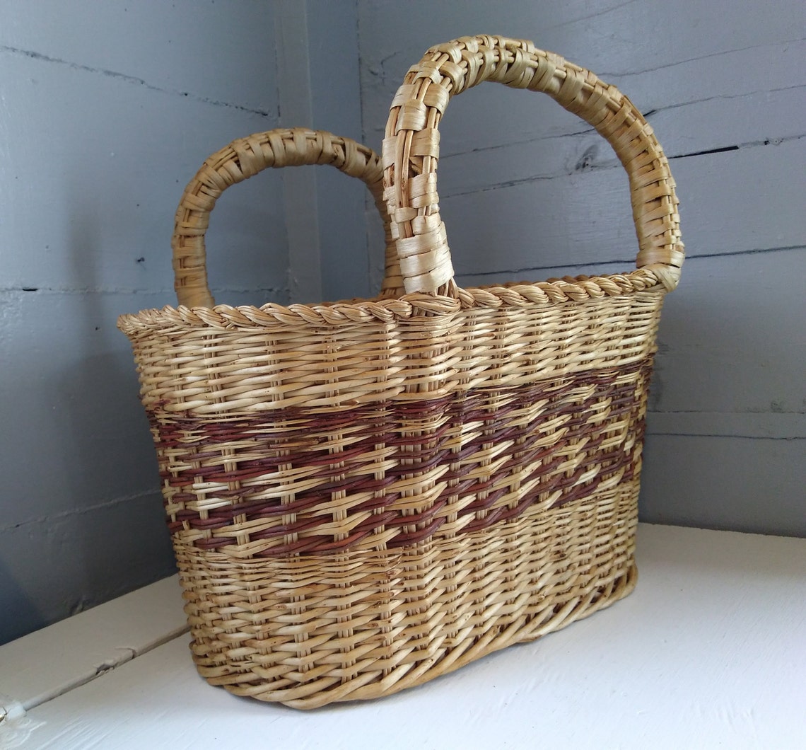 Large Wicker Market Basket Gathering Basket Purse Beach Picnic Etsy