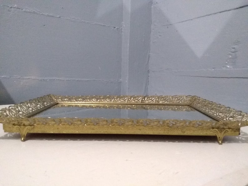 Vintage Mirror Vanity Tray Perfume Tray Metal Decorative Etsy