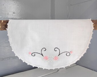 Vintage White Cotton Doily: Floral Needlepoint, Crochet Edge, Farmhouse Decor, RhymeswithDaughter