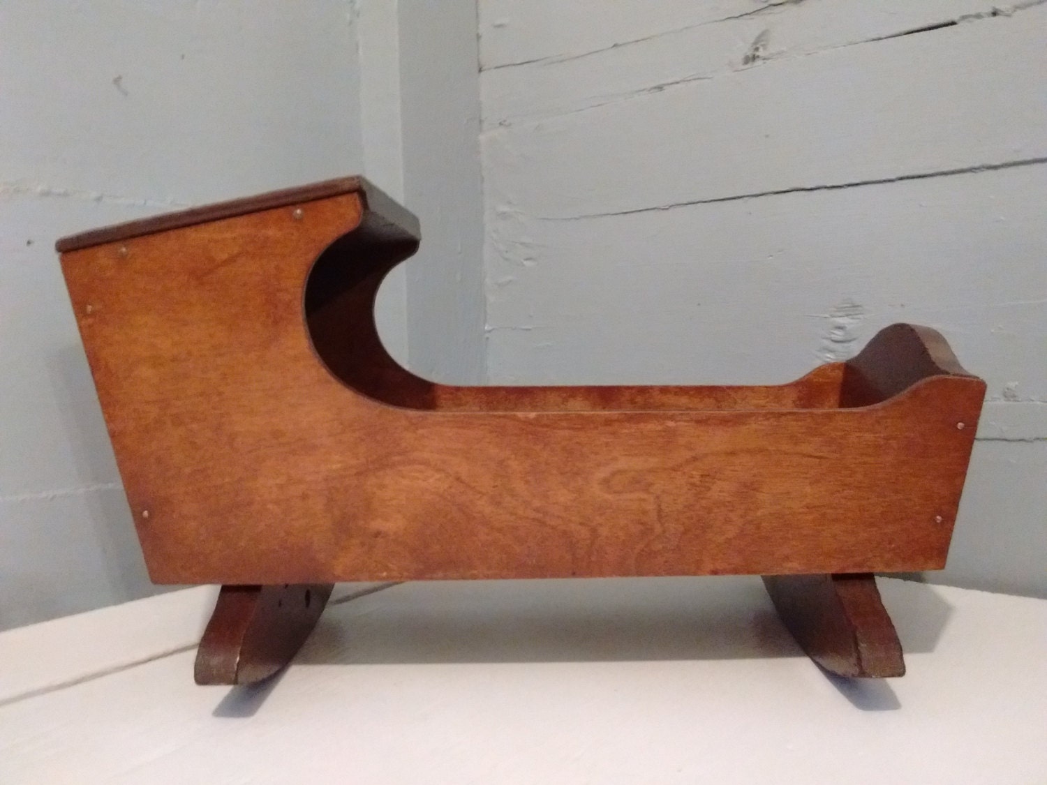 vintage wooden doll crib