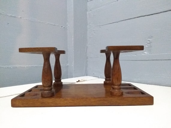 Vintage Wooden Tobacco Pipe Stand Mid Century 6 Pipe Display Holder Caddy Rack Solid Walnut Wood Man Cave Desk Decor Gift for Pipe Smoker