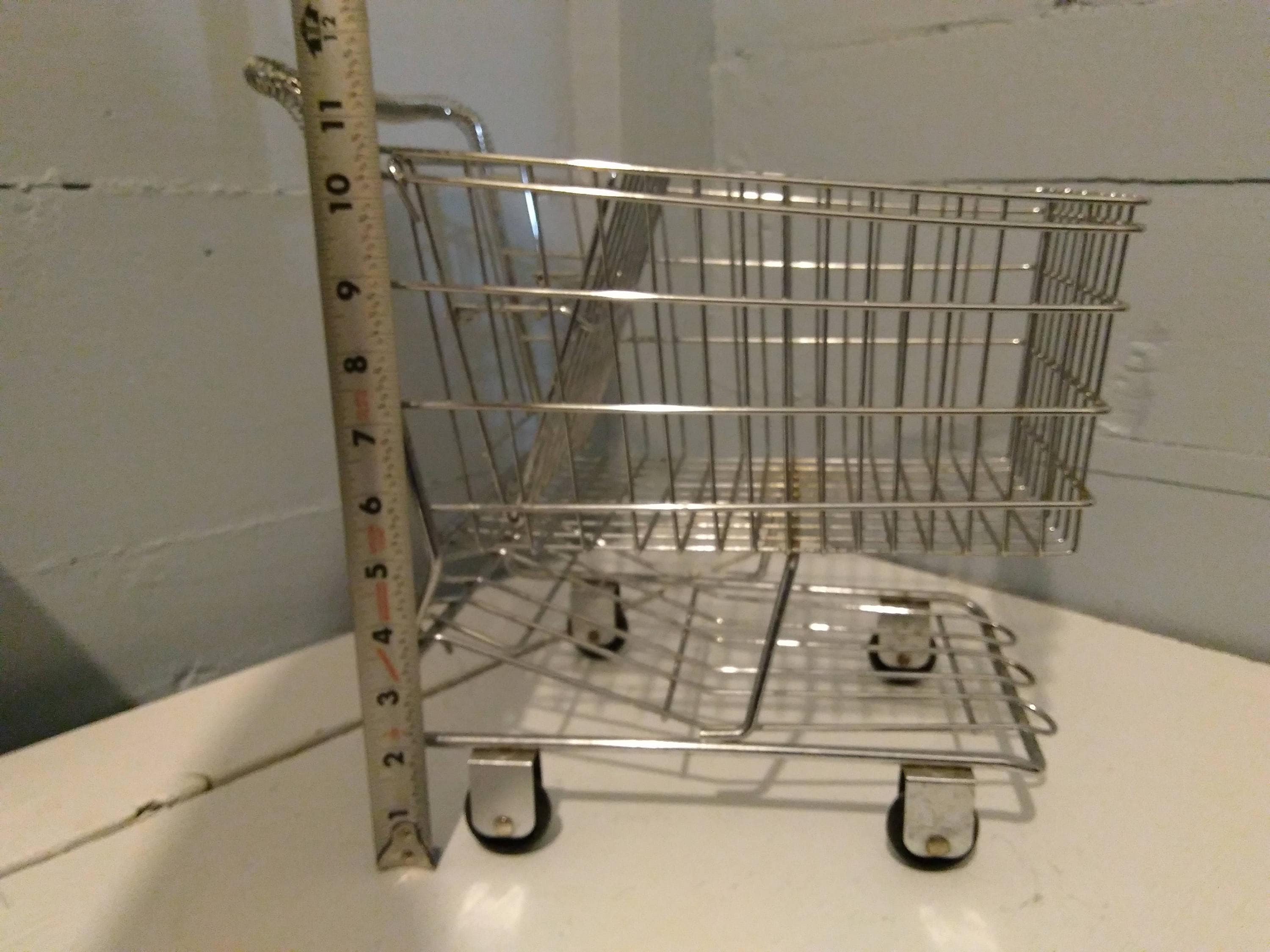 Vintage 50s Miniature Shopping Cart Metal Rolling Chrome Color Kitchen