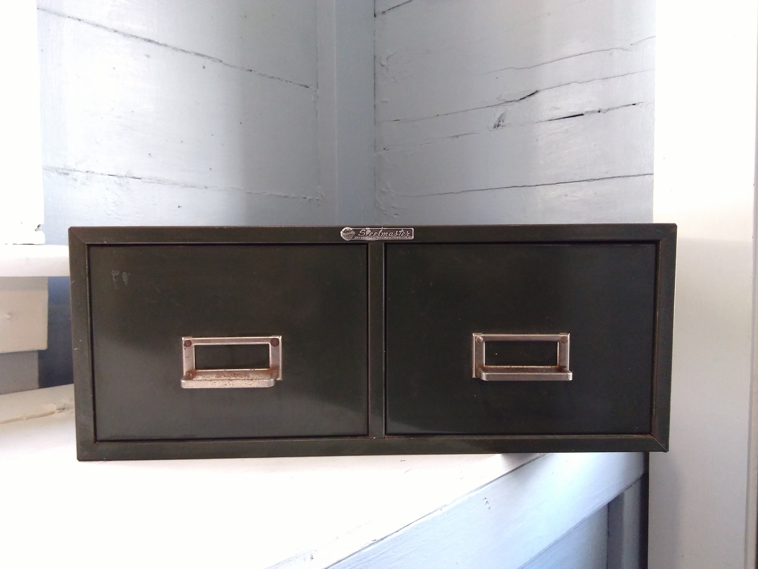 Vintage Metal Two Drawer Filing Cabinet for 5x8 Index Cards