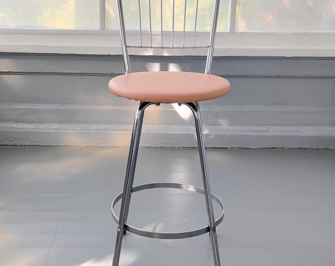 Featured listing image: Vintage Metal Swiveling Bar Stool Upholsteried with Decorative Backrest RhymeswithDaughter