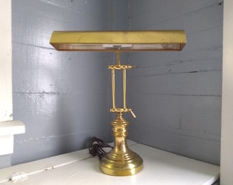 Vintage Double Bulb Piano Desk Lamp Tall Heavy Brass Finish MidCentury Modern Art Deco Accent/Reading Light Home Decor RhymeswithDaughter