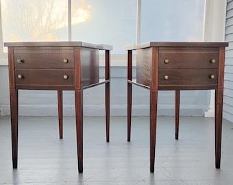 Beautiful Vintage Tall End Tables Nightstands Mid Century Modern Mahogany Fine Furniture Mersman 7047 RhymeswithDaughter