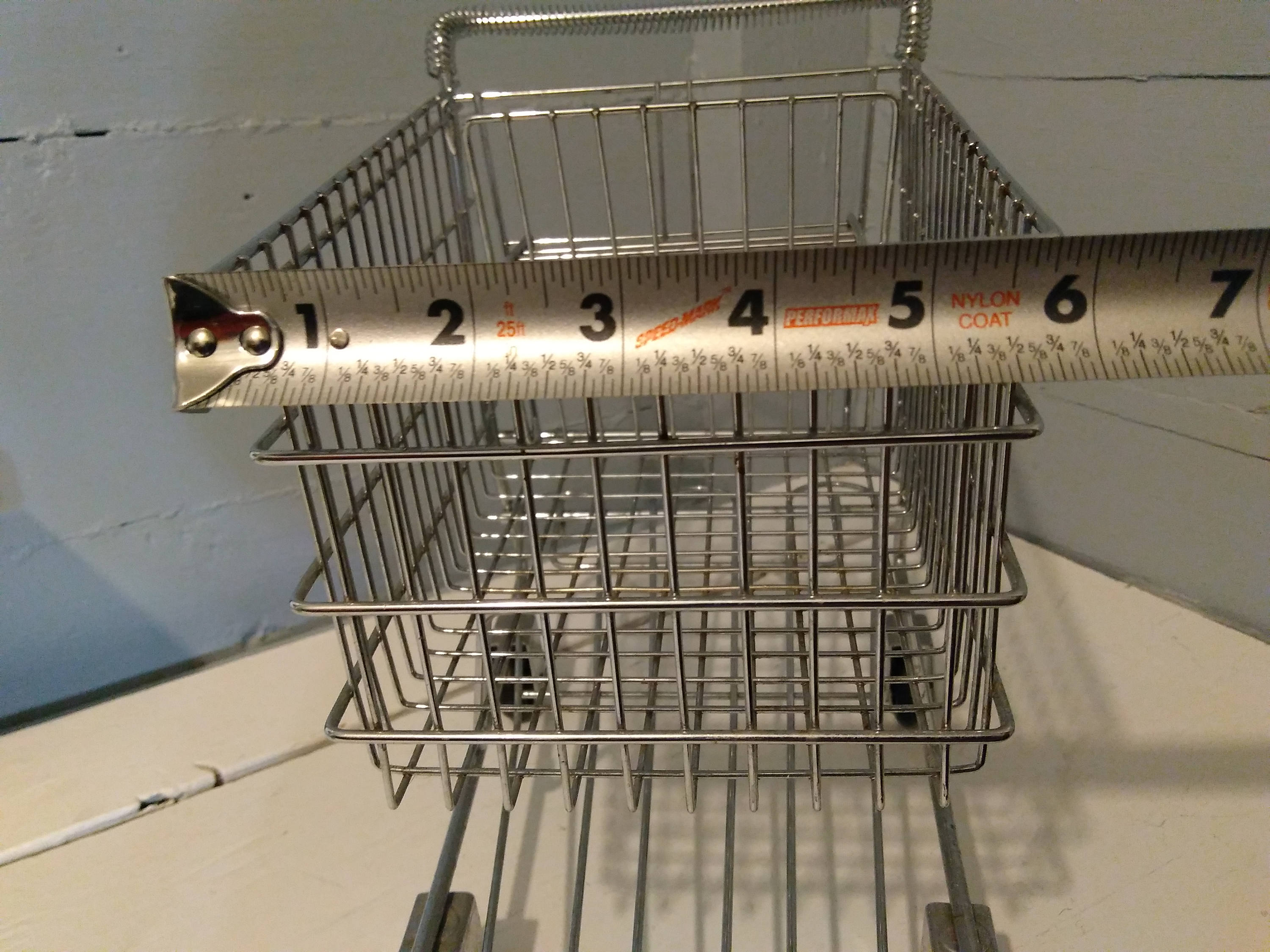 Vintage 50s Miniature Shopping Cart Metal Rolling Chrome Color Kitchen
