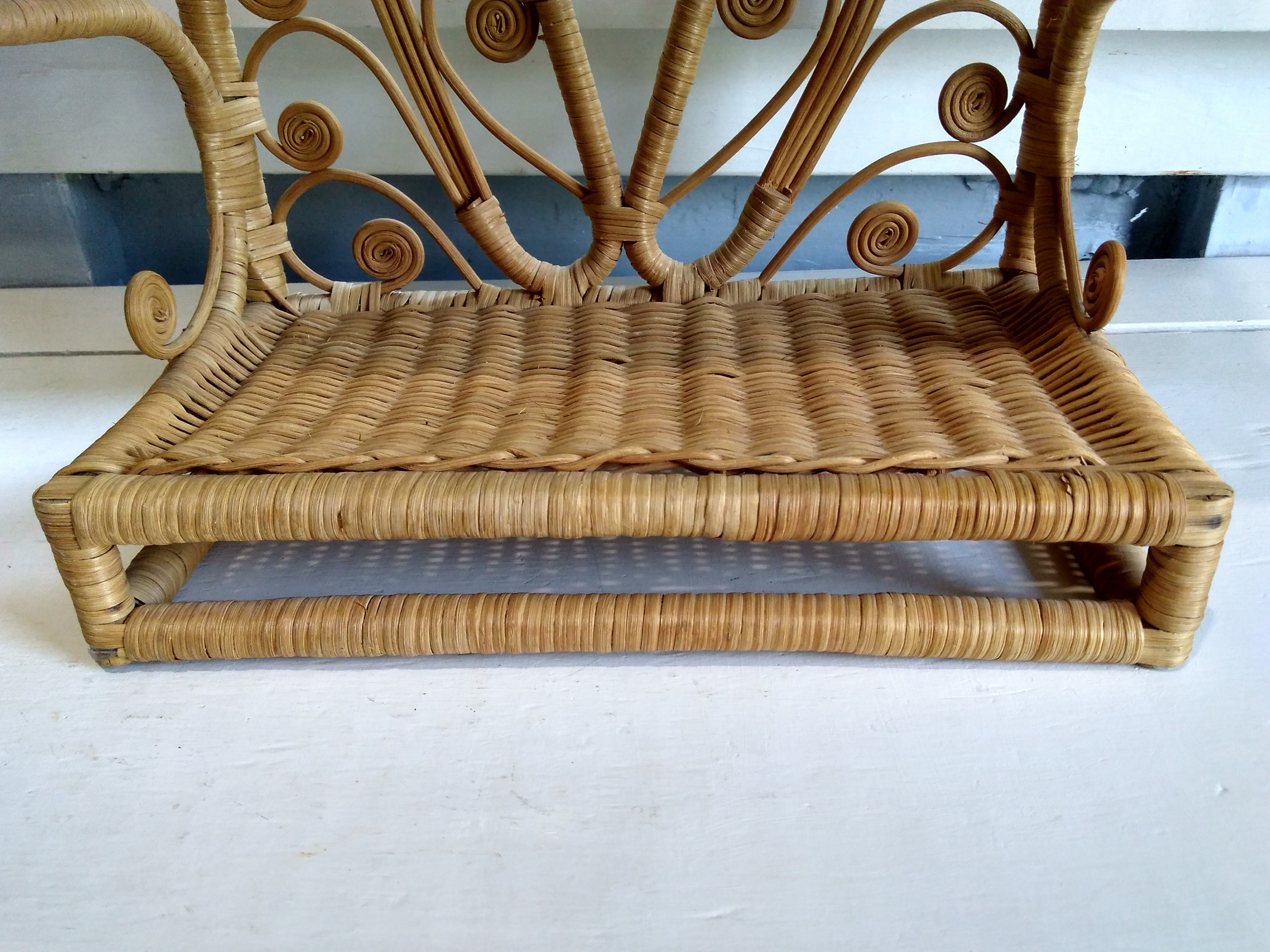 70s Boho Wicker Shelves Shelf Unit Standing Two Tier ...