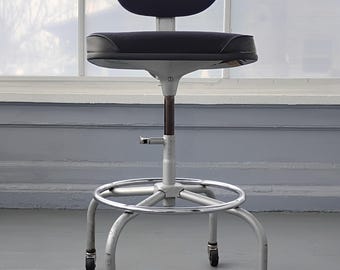 Cramer Rolling Drafting Stool Chair Swiveling Adjustable Height Black Vintage Office Furniture RhymeswithDaughter