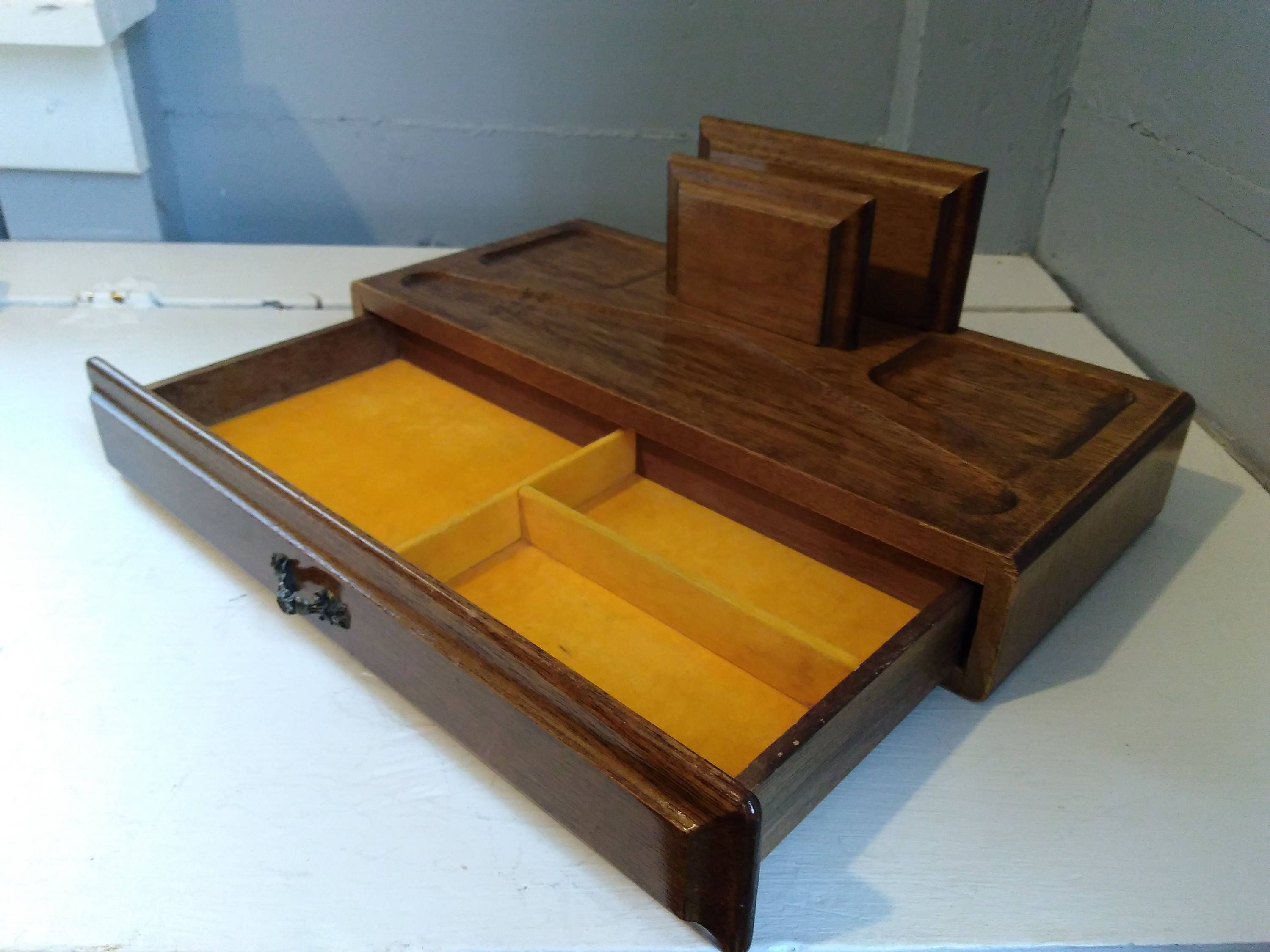 Vintage Midcentury Wood Dresser Valet Jewelry Box Keepsake Box Catch All Desk Organizer Desk Caddy Photo Prop Rhymeswithdaughter