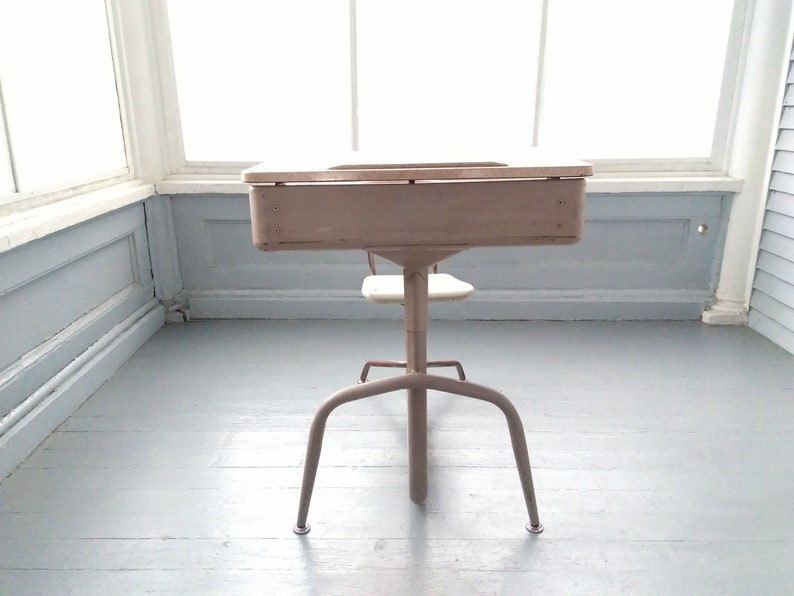Vintage School Desk And Chair Kids Room Furniture Photo Prop Midcentury Atomic Era Metal Formica Rhymeswithdaughter
