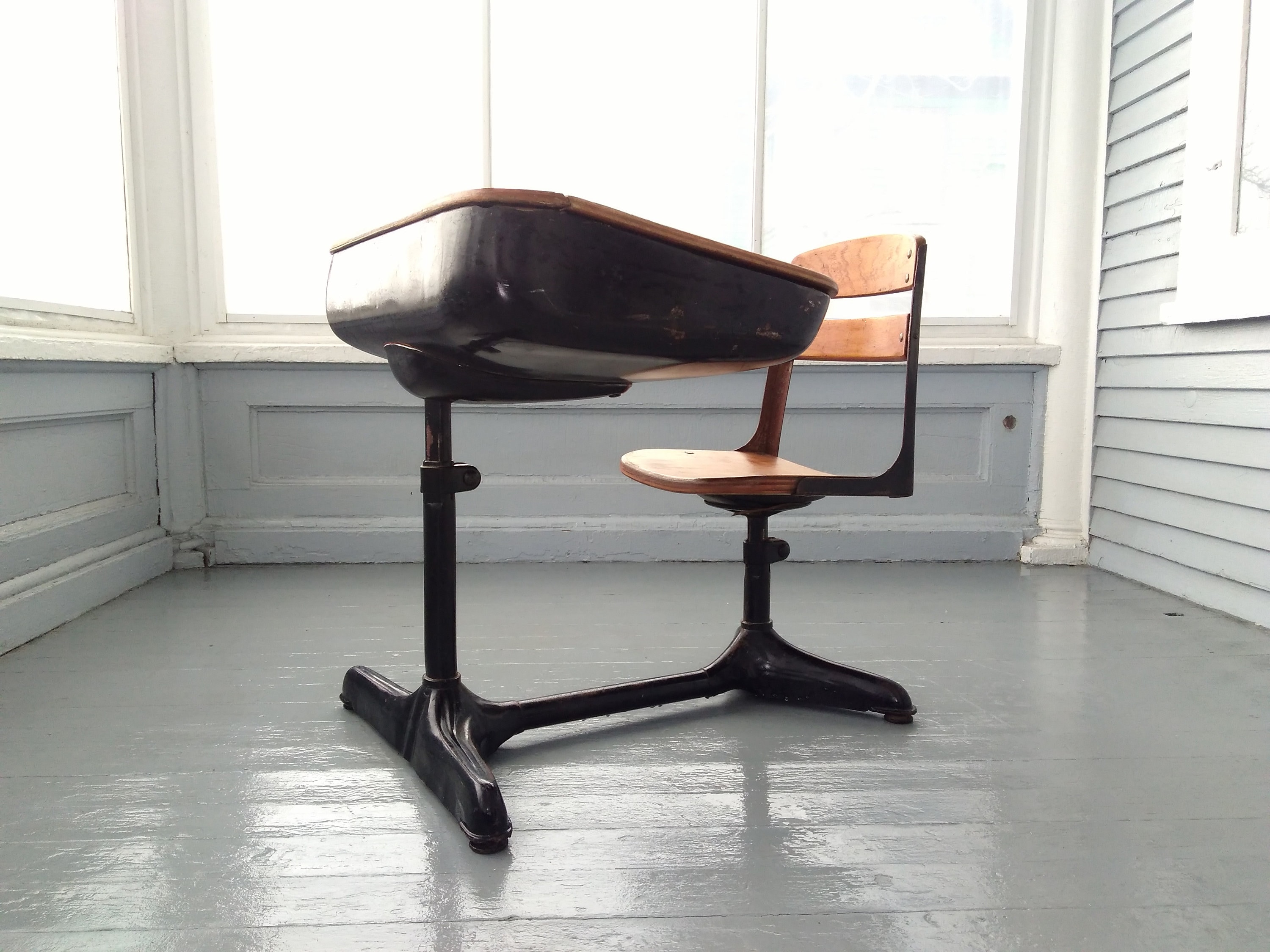 childrens school desk with attached chair