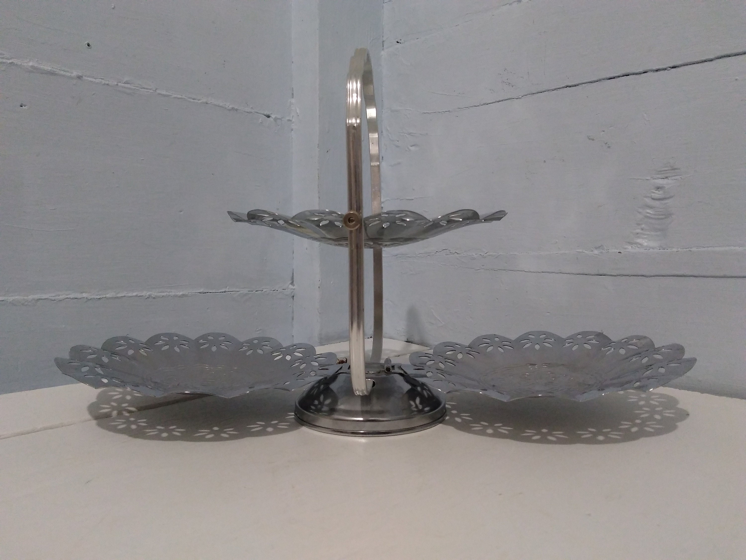 Vintage Serving Tray Three Tier Collapsable Tea Party Platter Pastry