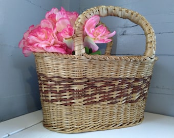 Large Wicker Market Basket Gathering Basket Purse Beach Picnic Country Farmhouse Rustic Home Decor RhymeswithDaughter