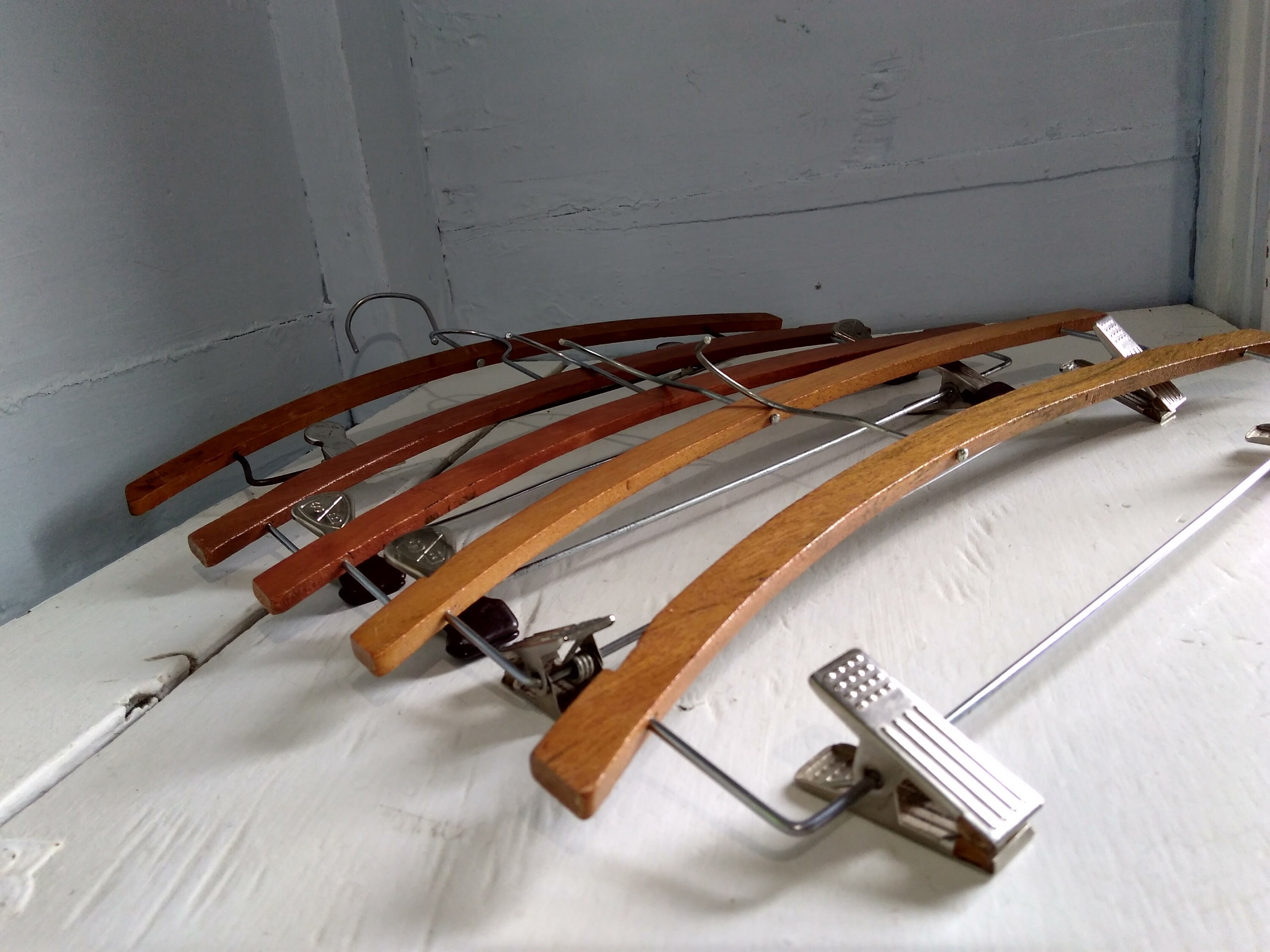 Vintage Wood Hangers with Metal Rods and Clips Clothes Hangers Pant ...