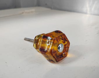Beautiful Amber or Burnt Orange Color Glass Knobs 1x1 1/4 Inch with Silver Color Screw Head Cabinet Knobs Dresser Knobs RhymeswithDaughter
