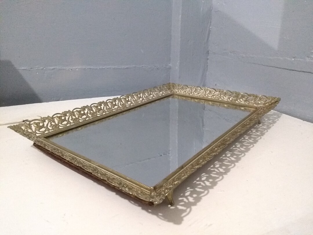 Vintage Mirror Vanity Tray Perfume Tray Metal Decorative Rectangular