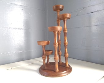 Vintage Wood Standing Candelabra Pillar Candle Holder Home Decor Element For Your Dining Table Mantel Or Altar Photo Prop RhymeswithDaughter