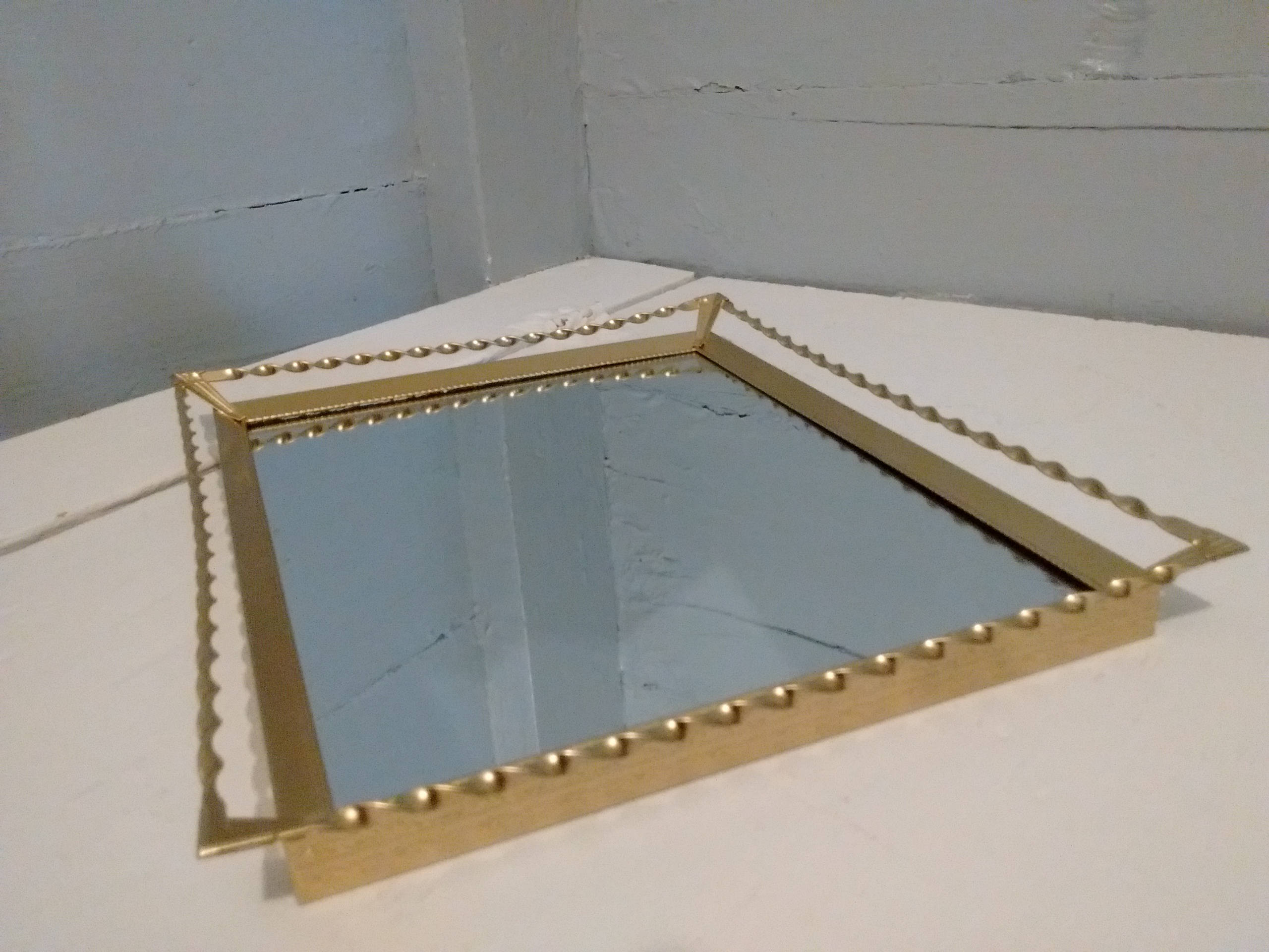 Vintage Vanity Mirror Tray Art Deco Metal Decorative Rectangle Gold RhymeswithDaughter