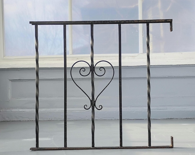 Featured listing image: Vintage Heavy Wrought Iron Single Heart Railing Rare Handrail Exterior Outdoor Porch Balcony Architectural Salvage RhymeswithDaughter